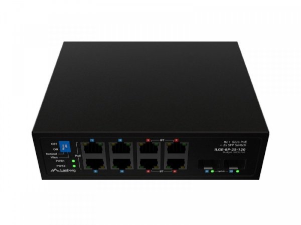 Lanberg Przełącznik ILGE-8P-2S-120 Light Industrial POE 4XBT 4XAT 2XSFP DIN Gigabait Ethernet