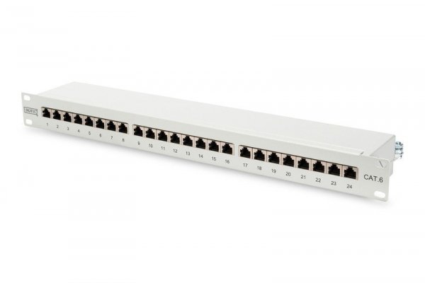 Digitus Patch panel 19&quot; 24 porty, kat.6, S/FTP, 1U, wspornik kablowy, szary (kompletny)