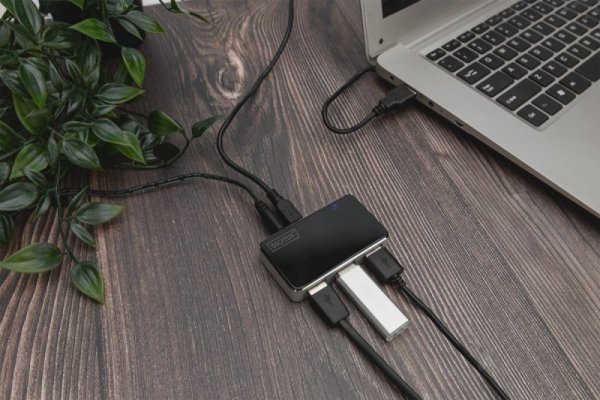 Digitus HUB/Koncentrator 4-portowy USB 2.0 HighSpeed, aktywny, czarno-srebrny