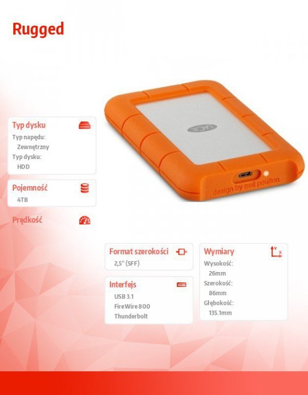 LaCie Rugged  4 TB USB 3.1 C 2,5&#039;&#039; STFR4000800