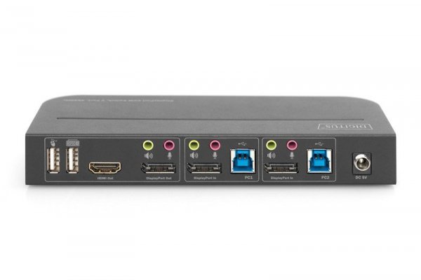 Digitus Przełącznik KVM 2 portowy DisplayPort do HDMI 2x1 4K 60Hz  2xUSB audio