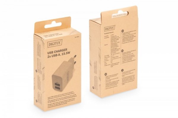 Digitus Ładowarka sieciowa zasilacz 2x USB-A 15,5W Biała