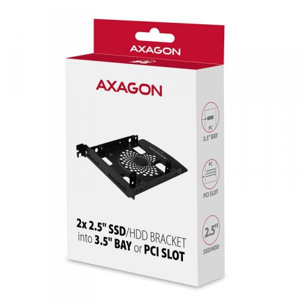 AXAGON RHD-P25 Ramka metalowa do montażu 2x 2.5&quot; HDD w pozycji 3.5&quot; lub pozycji PCI Czarna