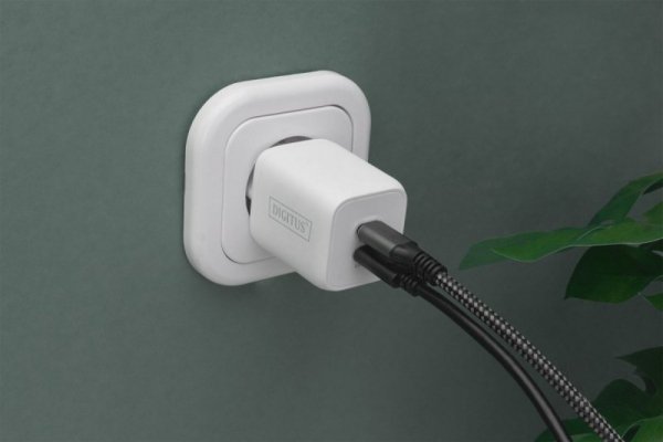 Digitus Ładowarka sieciowa, zasilacz GaN 2x USB-C PD 3.0 max. 65W, biała