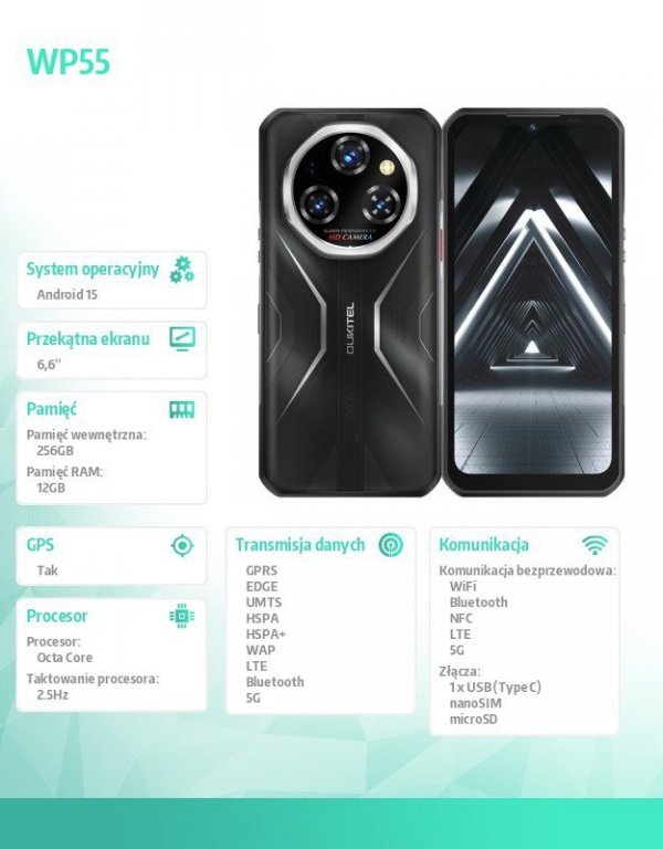 OUKITEL Smartfon WP55 5G 12/256 GB IP69K czarny