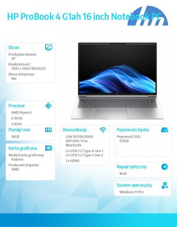 HP Inc. Notebook ProBook 4 G1ah R5-220 512GB/16GB/W11P/16.0   C51HKET
