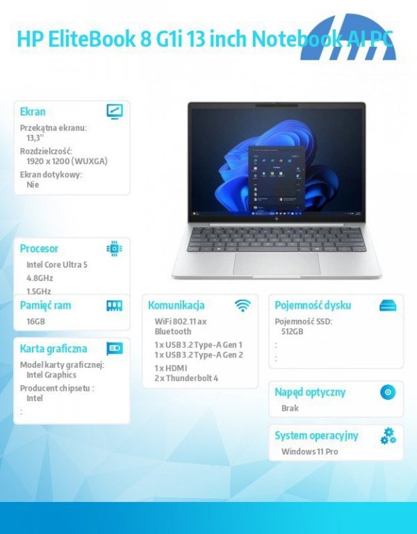 HP Inc. Notebook EliteBook 8 G1i U5-225U 512GB/16GB/W11P/13.3 C51G6ET