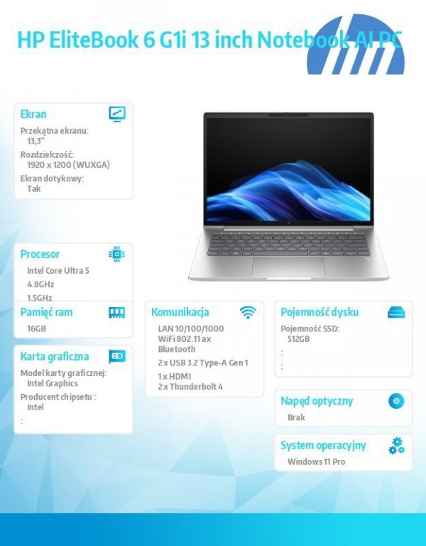 HP Inc. Laptop EliteBook 6 G1i U5-225U 512GB/16GB/W11P/13.3 cala C51H7ET