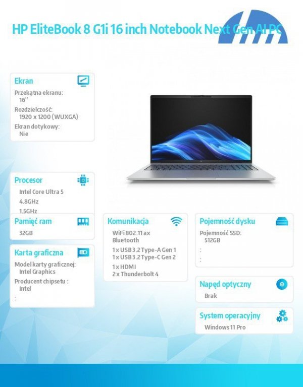 HP Inc. Notebook EliteBook 8 G1i U5-225U 512GB/32GB/W11P/16.0   C51HRET