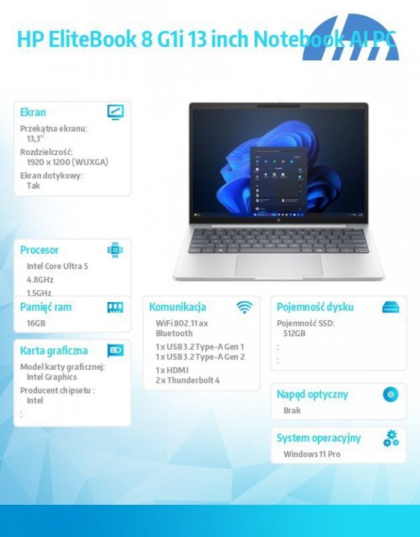 HP Inc. Notebook EliteBook 8 G1i U5-225U 512GB/16GB/W11P/13.3 C51G9ET