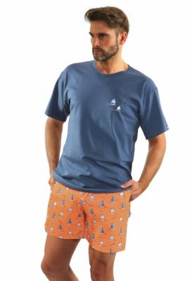 Sesto Senso 2556/08 jeans/oranžové Pánské pyžamo