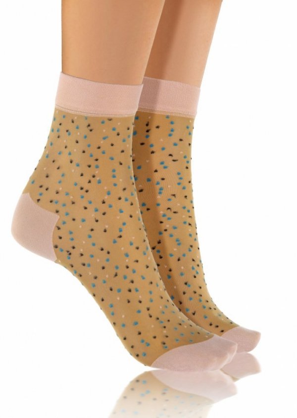 Sesto Senso Fashion Nylon tečky béžové/růžové Dámské ponožky