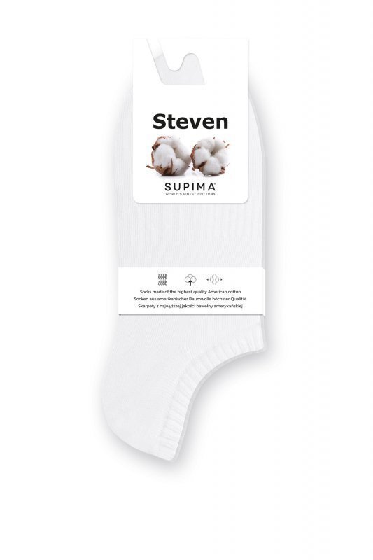 Steven Supima 157 002 bílé kotníkové ponožky