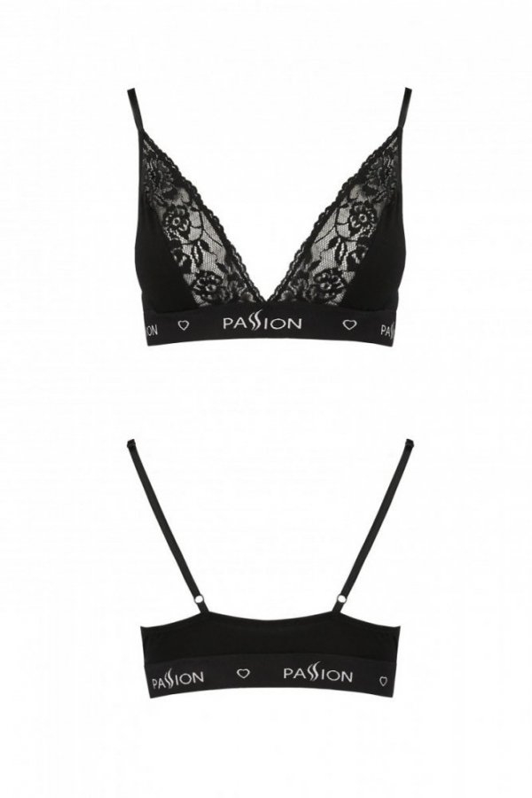 PS001 TOP black biustonosz bawełniany z koronką