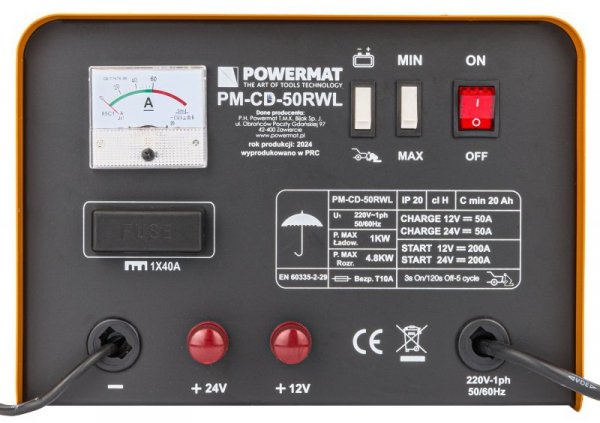 Prostownik akumulatorowy 12/24V z rozruchem PM-CD-50RWL