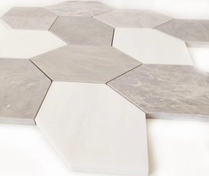 Mozaika w kształcie liści z marmuru Glacier White, Ice Grey, Nordic Grey