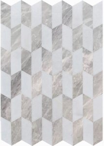 Mozaika z białego marmuru  Glacier White i szerego Nordic Grey efekt 3D