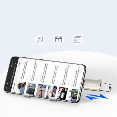 Adapter przejściówka USB-C (męski) - USB-A (żeński) z oczkiem na smycz - srebrny