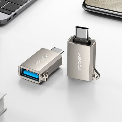 Adapter przejściówka USB-C (męski) - USB-A (żeński) z oczkiem na smycz - srebrny
