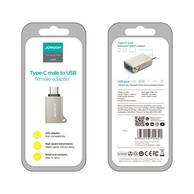 Adapter przejściówka USB-C (męski) - USB-A (żeński) z oczkiem na smycz - srebrny