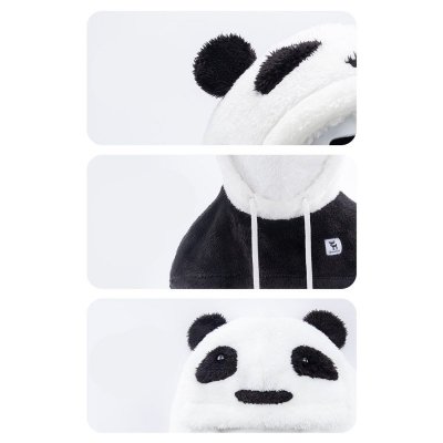 Ciepła kominiarka zimowa z futerka Panda dla dzieci i dorosłych rozmiar M - czarna/biała