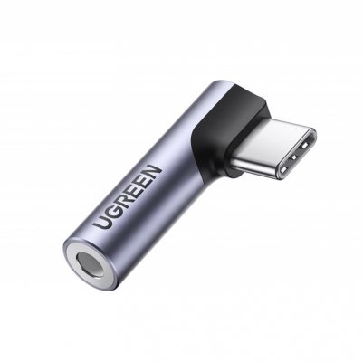 Przejściówka adapter kątowy audio USB-C (męski) - minijack 3.5mm (żeński) - szary