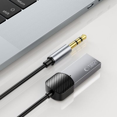 Adapter przejściówka audio AUX mini jack 3.5mm (męski) - Bluetooth - szary