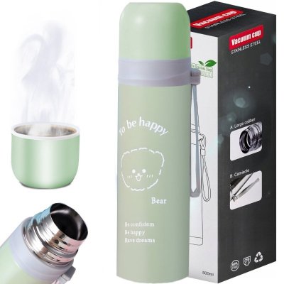 Termos turystyczny próżniowy do kawy herbaty z uchwytem STAL 500 ml - zielony