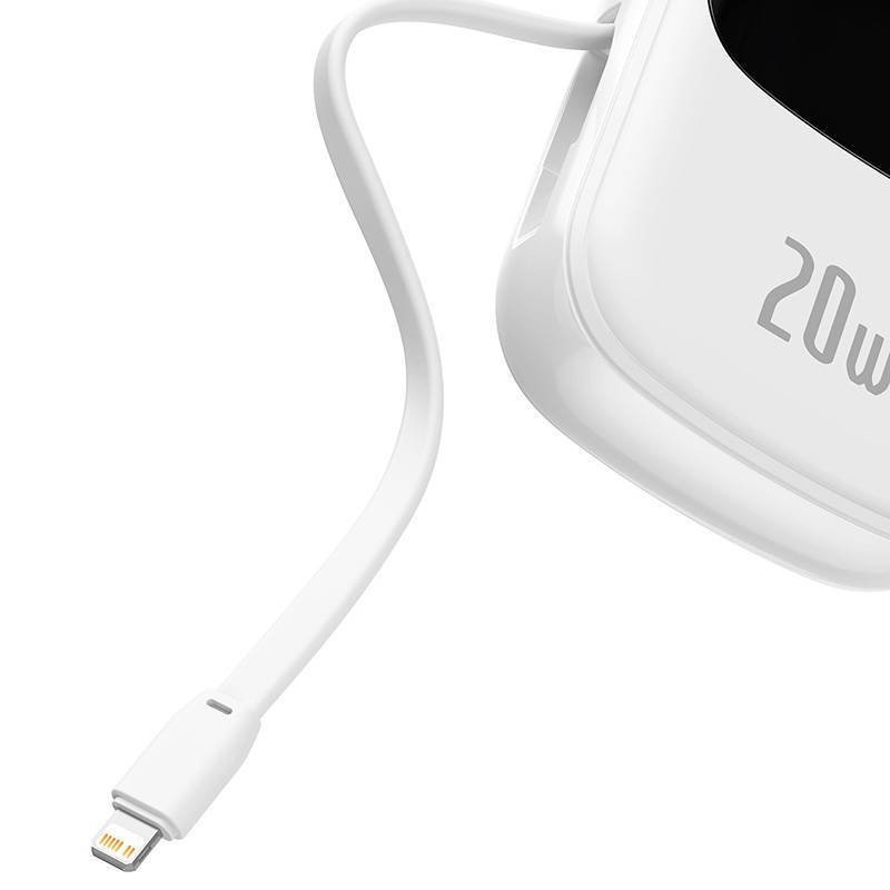 Powerbank Baseus Qpow PRO z kablem Lightning, portem USB-C i USB, 20000mAh, 20W (biały)