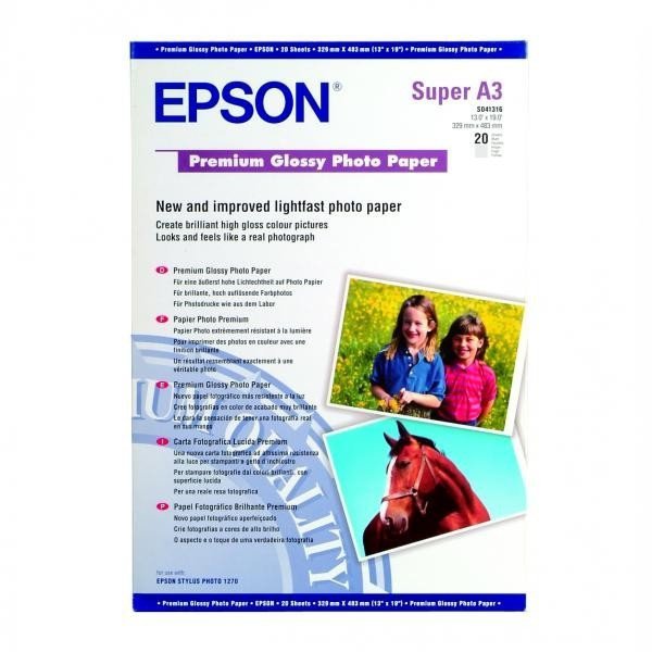 EPSON PREMIUM GLOSSY PHOTO PA, C13S041316, FOTO PAPIER, POŁYSK, BIAŁY, STYLUS PHOTO 890, 895, 1270, 2100, A3+, 255 G/M2, 20 SZT.