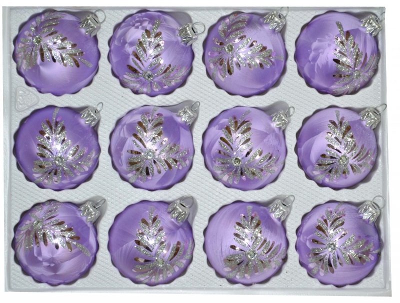 Bombki dekorowane 6 cm 12 szt fioletowa mrożonka