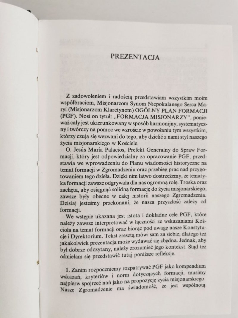 FORMACJA MISJONARZY. OGÓLNY PLAN FORMACJI 