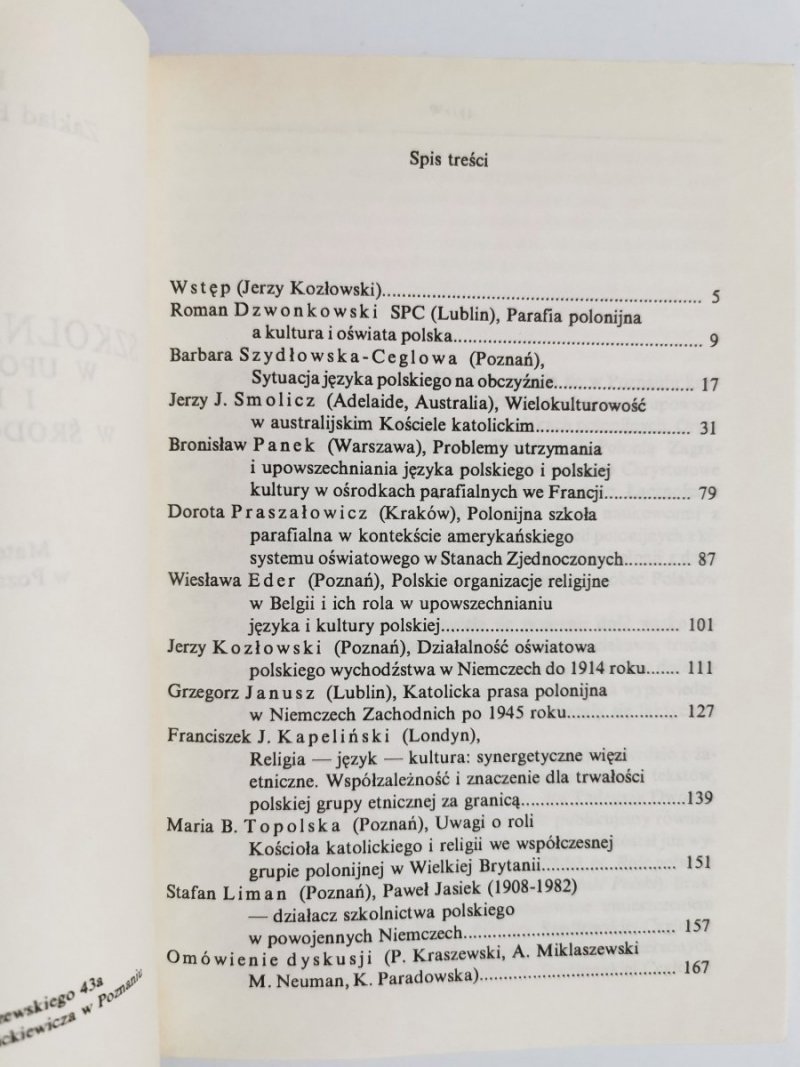 SZKOLNICTWO PARAFIALNE W UPOWSZECHNIANIU JĘZYKA I KULTURY POLSKIEJ W ŚRODOWISKACH POLONIJNYCH 1991