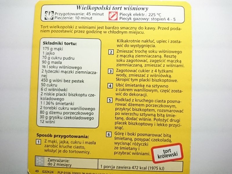 KARTA KULINARNA NR 24 WIELKOPOLSKI TORT WIŚNIOWY