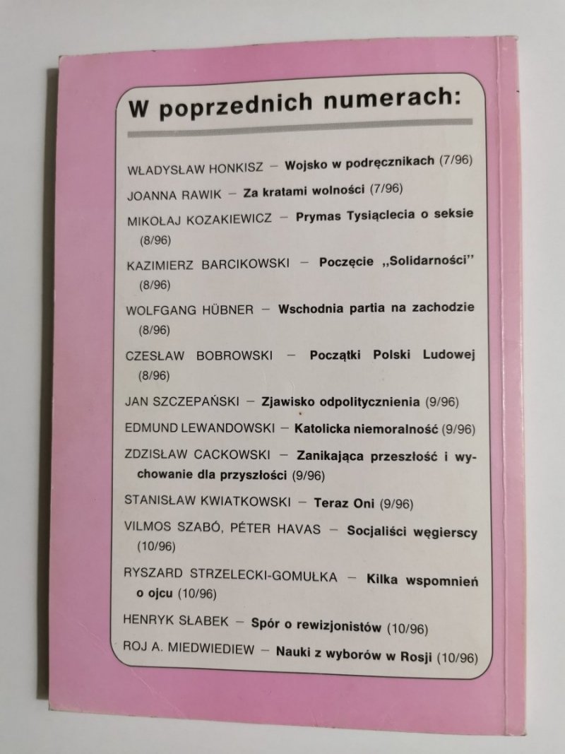 DZIŚ. PRZEGLĄD SPOŁECZNY. WARSZAWA ROK VII GRUDZIEŃ '96 NR 12 (75)