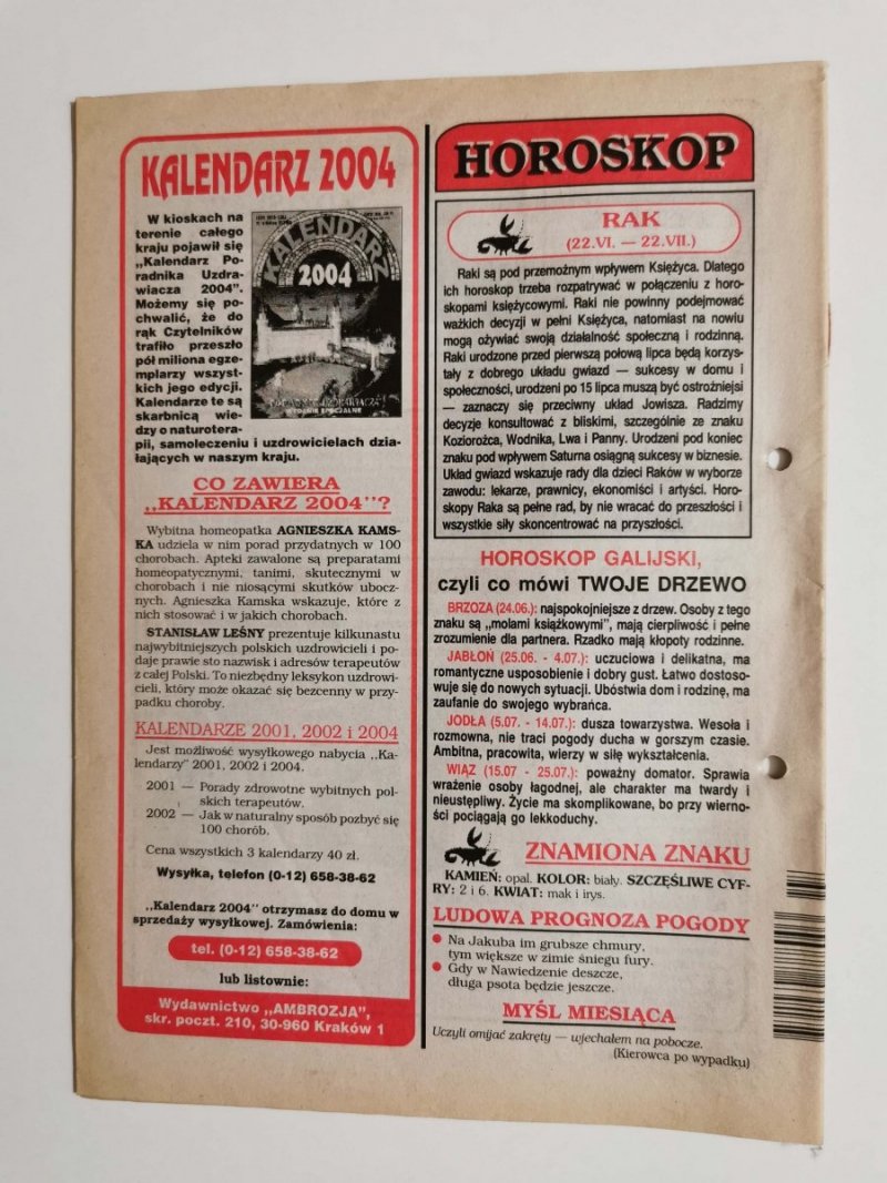 PORADNIK UZDRAWIACZA NR 7/140 LIPIEC 2004 r.