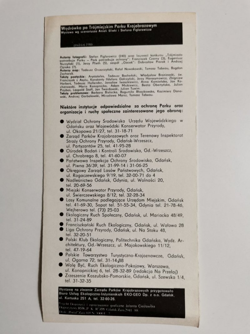 WĘDRÓWKA PO TRÓJMIEJSKIM PARKU KRAJOBRAZOWYM. WYSTAWA 1998