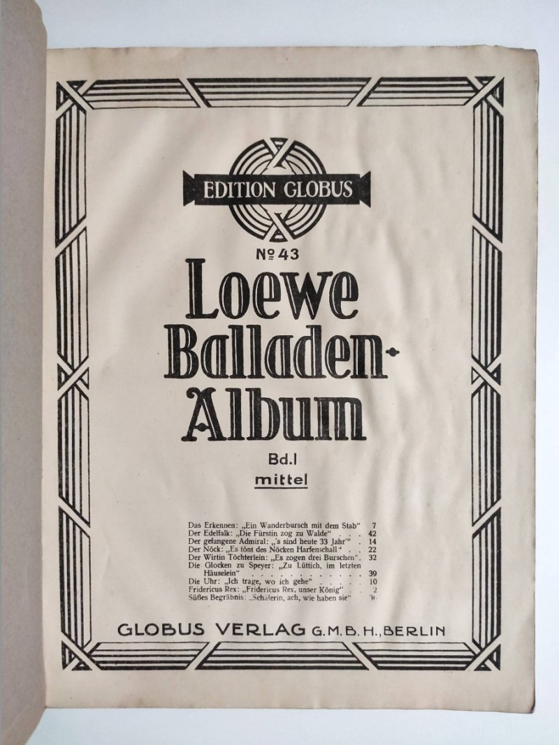 LOEWE BALLADEN ALBUM NO 43 DB. I OK. 1915