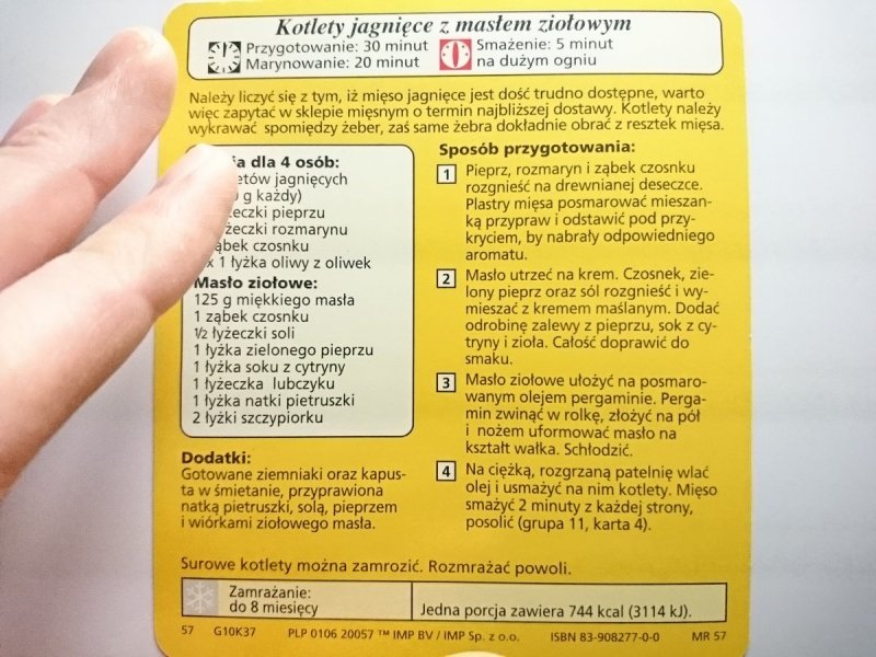 KARTA KULINARNA NR 37 KOTLETY JAGNIĘCE Z MASŁEM
