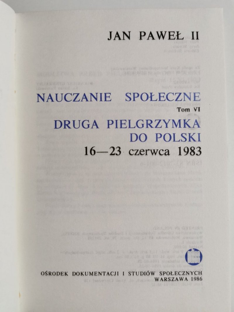 NAUCZANIE SPOŁECZNE TOM VI DRUGA PIELGRZYMKA DO POLSKI 