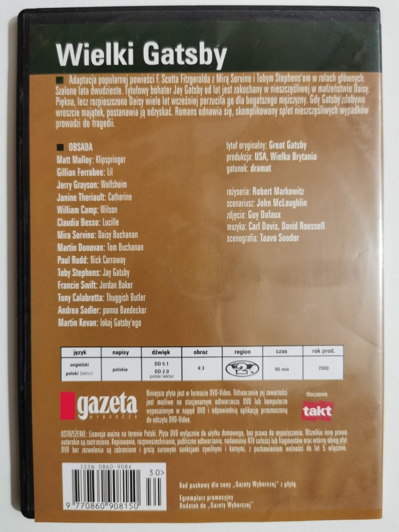 DVD. WIELKI GATSBY. ROBERT MARKOWITZ