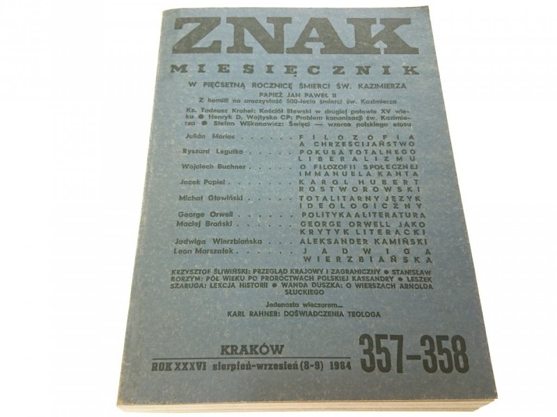 ZNAK. MIESIĘCZNIK NR 357-358 (8-9) SIE-WRZE 1984