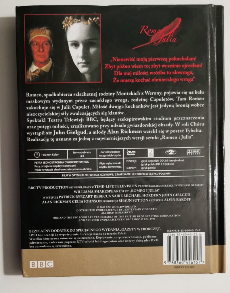 DVD. ROMEO I JULIA. SPEKTAKL TEATRU TV BBC