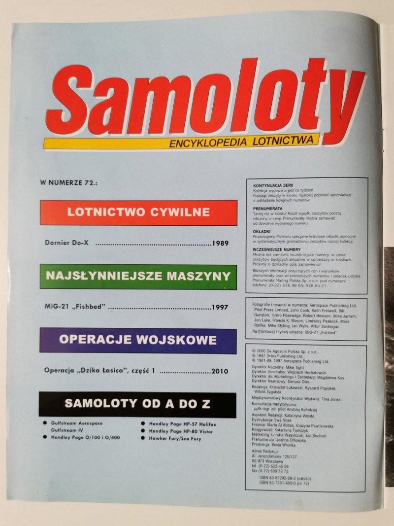 SAMOLOTY ENCYKLOPEDIA LOTNICTWA NR 72 