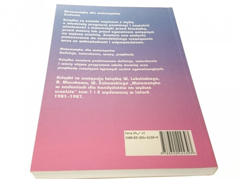 MATEMATYKA DLA MATURZYSTÓW. ZADANIA Leksiński 2000