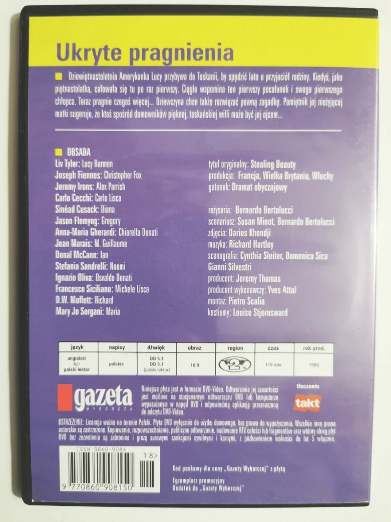 DVD. UKRYTE PRAGNIENIA. REŻ. BERNARDO BERTOLUCCI