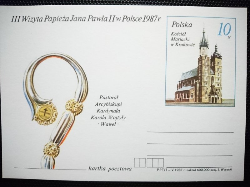 KARTKA POCZTOWA. III WIZYTA PAPIEŻA JANA PAWŁA II W POLSCE 1987 KOŚCIÓŁ MARIACKI W KRAKOWIE