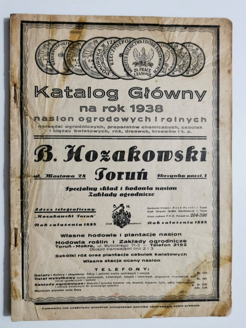 KATALOG GŁÓWNY NA ROK 1939 NASION OGRODOWYCH I ROLNYCH…