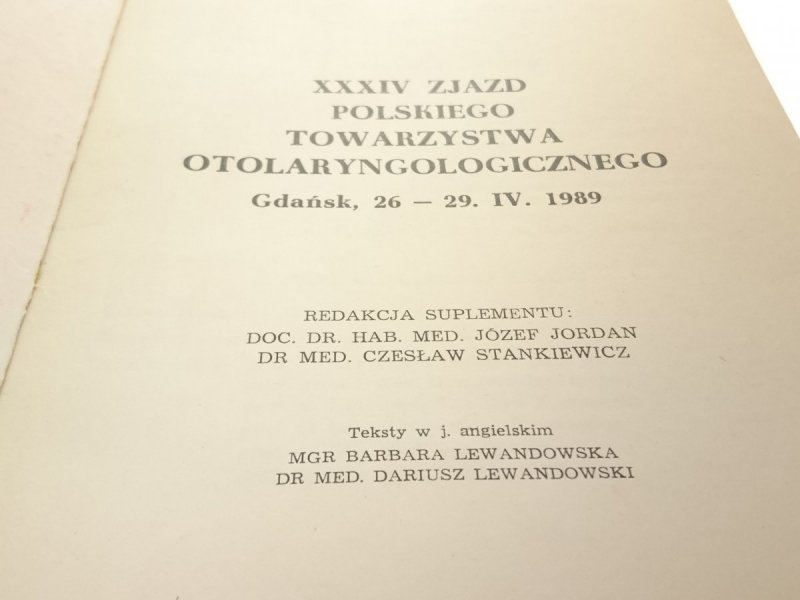 OTOLARYNGOLOGIA POLSKA. SUPLEMENT 1989