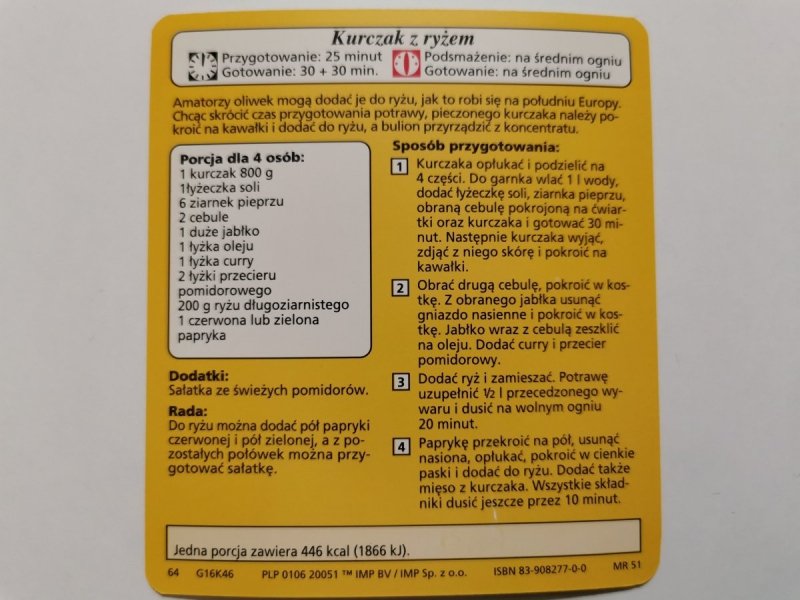 KARTA KULINARNA NR. 46 KURCZAK Z RYŻEM